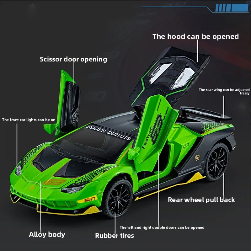 Simulación 1:32 Lambo LP770-4 modelo de coche de carreras con sonido y luz extraíble Metal vehículo de juguete para niños Coche en miniatura