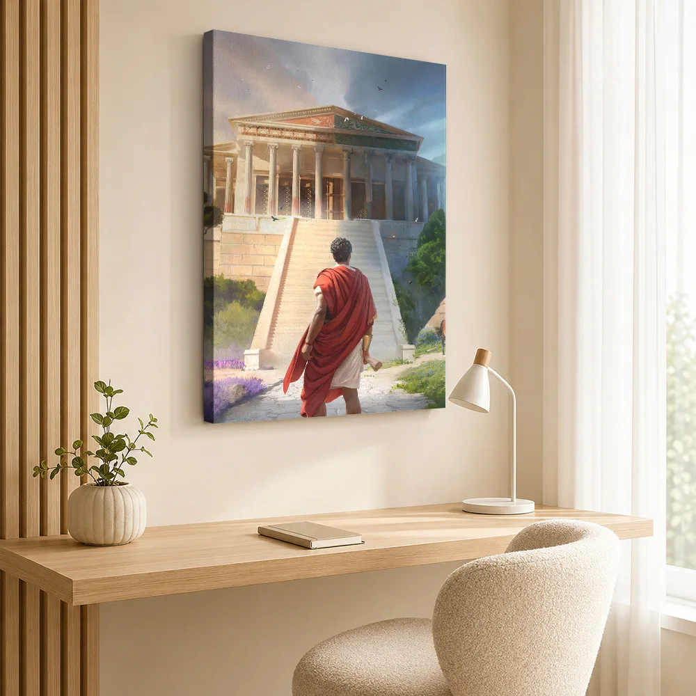 Roman Temple Ascent Framed Canvas Print Poster Customized Classical Architecture Wall Art for Office Decor Gift for Collectors