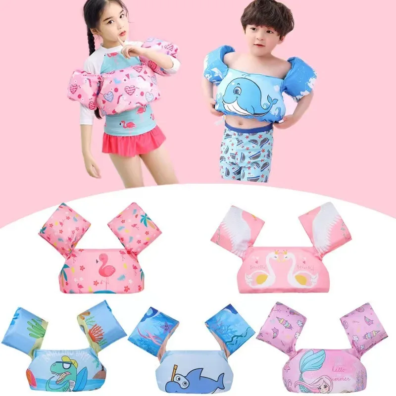 Kids Float Life Vest with Armbands Cartoon Floating Swimsuit Swim Training Jacket Armbands with Buckle for Boys Girls 22-66 Lbs