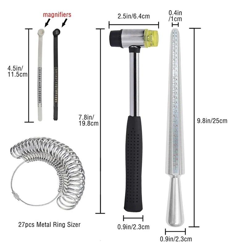 Ring Size Measuring Tool Set, Metal Mandrel Ring Sizer Finger Size Rod Wire Wrap Ring Tool Jewelry Making Kit-AT81