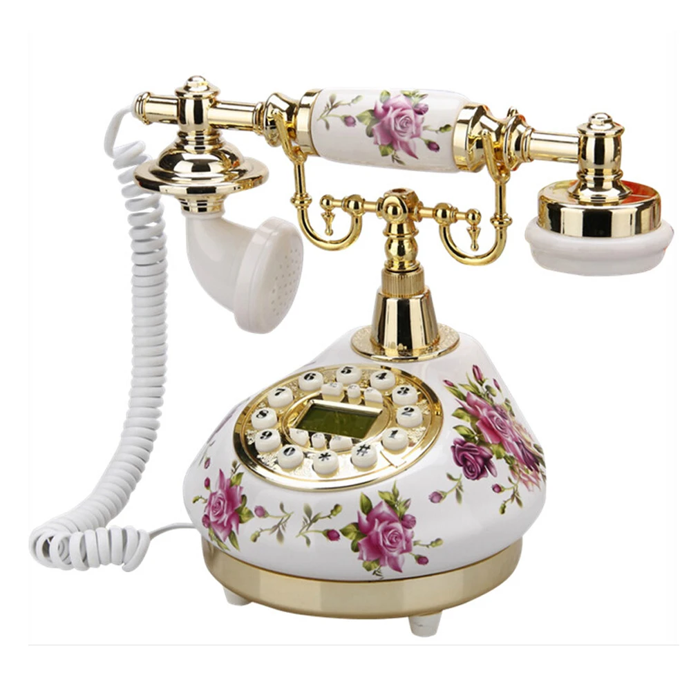 Corded Telephone Retro Landline Phone for Home/Office/Hotel, China Ceramic Antique Telephones Old Fashion Decor Desktop Phone