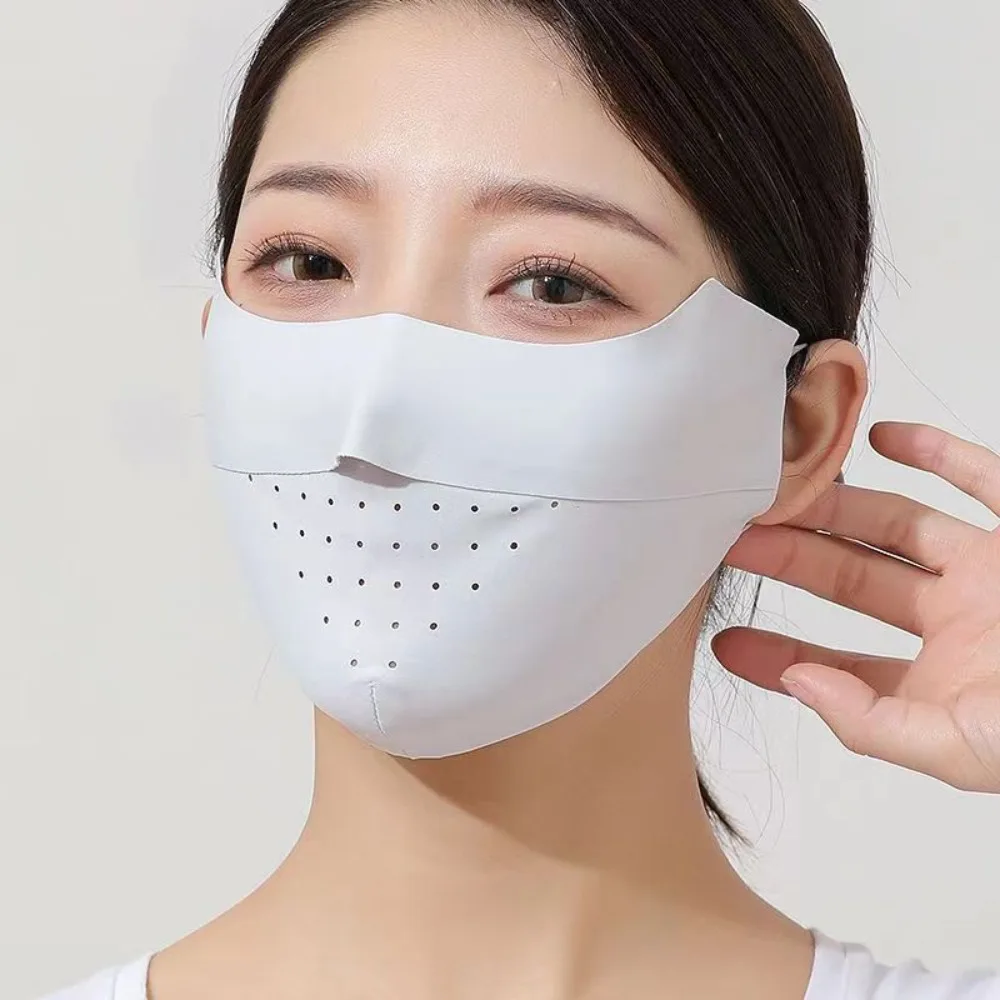 Masker Wajah Olahraga Wanita Pria, masker sutra es tabir surya Anti debu Anti-UV pelindung matahari dapat dicuci dan bernafas