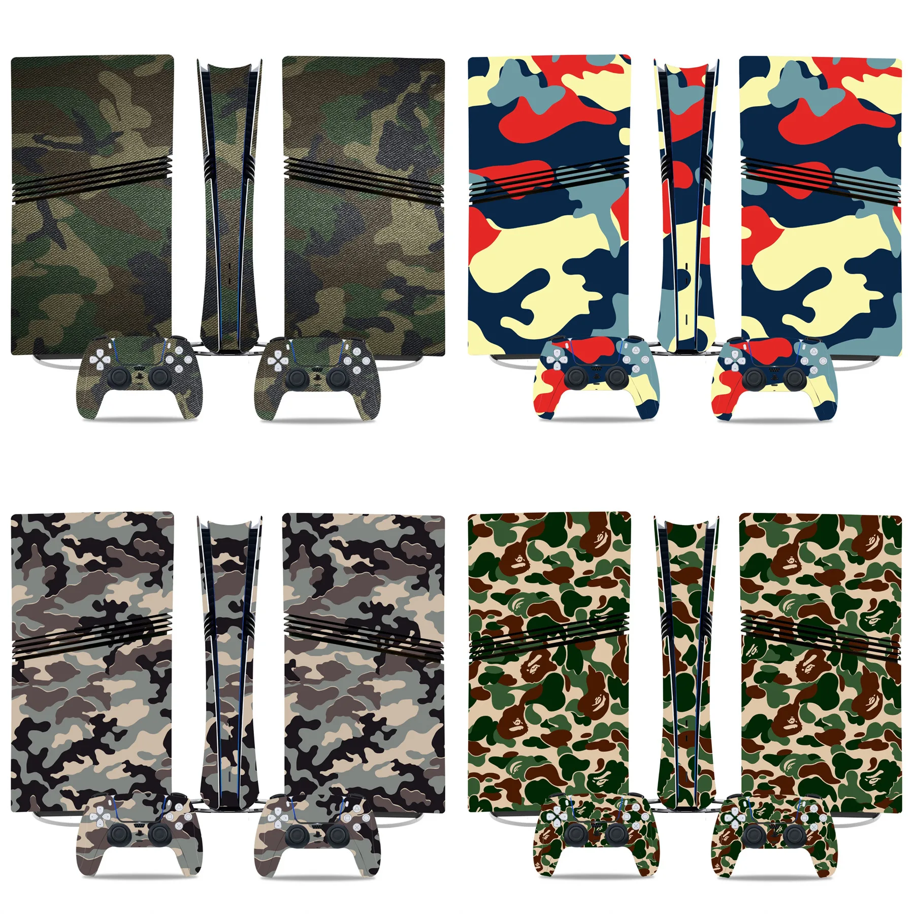 For PS5 Pro: Camouflage Vinyl Skin Sticker Set for Console & Controller, PVC Air-release, Easy to Apply & Remove