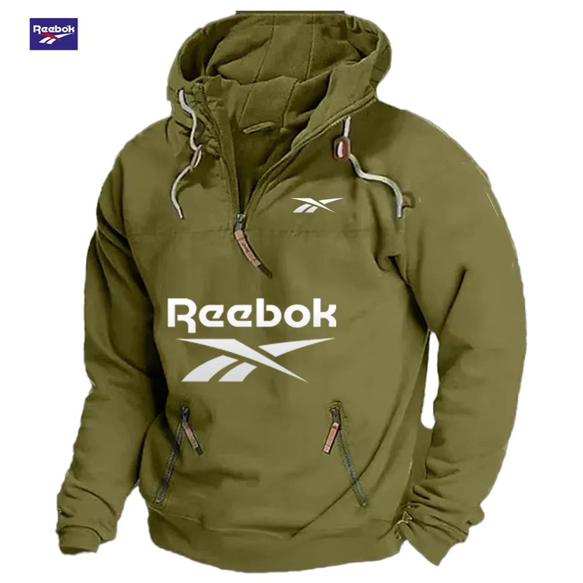 Reebok Men's Winter-Spring Warmth Hooded Sweatshirt - Daily Outdoor Multi-Pocket Zippered Comfortable Top - Solid Color Classic view 4
