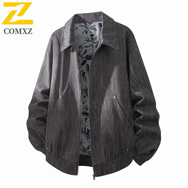 

​ COMXZ Мужская куртка с воротником-стойкой, спортивная повседневная свободная осенняя водонепроницаемая ветровка с несколькими карманами ​ Пальто