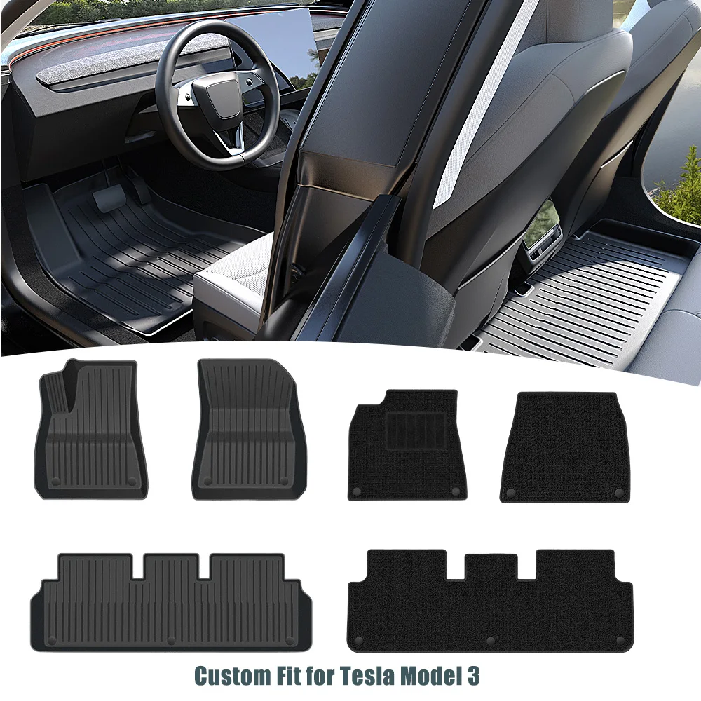 Custom Fit TPE Floor Mats And Trunk Cargo Liner Specially Designed For Tesla Model 3 Highland Refresh All Weather Waterproof