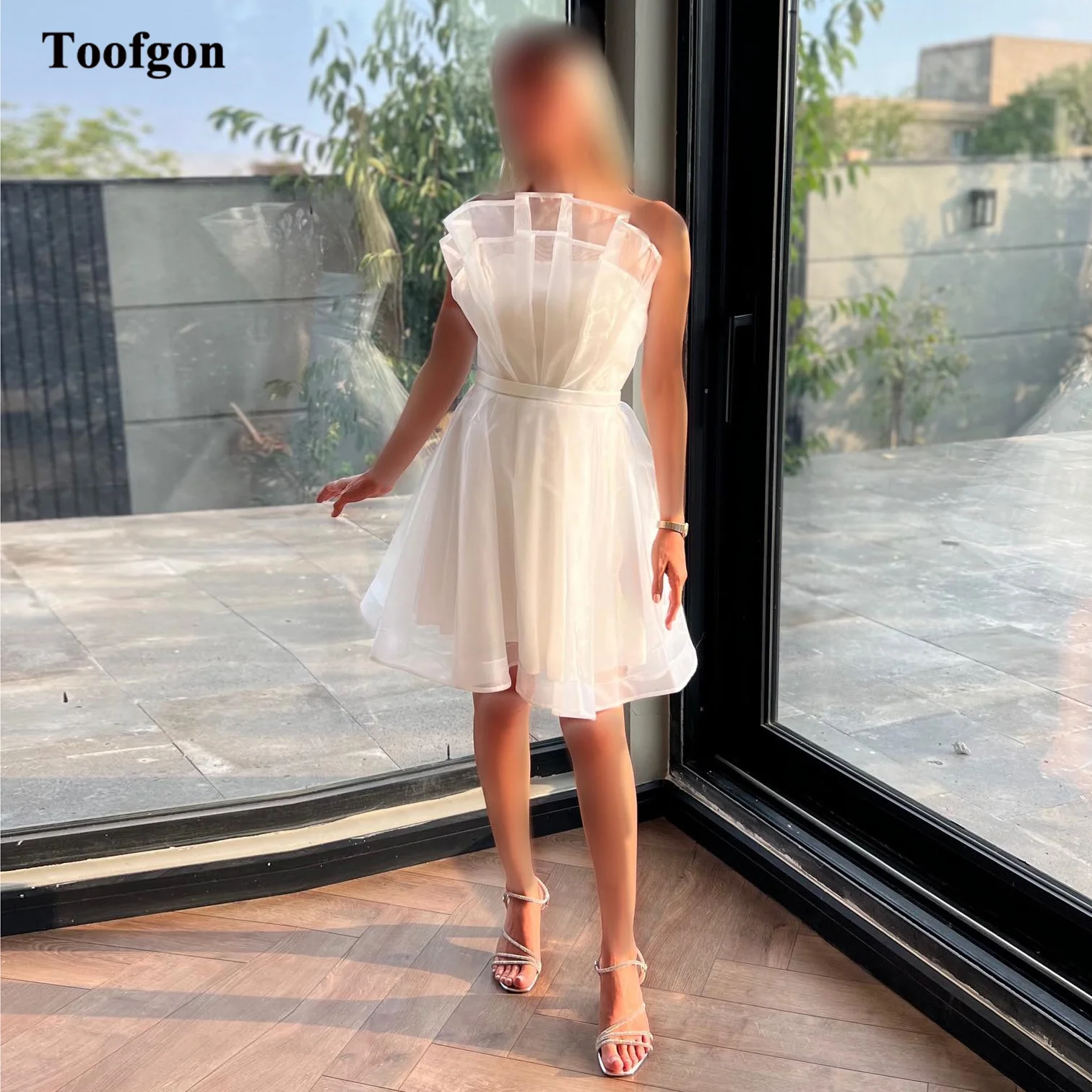

Toofgon A Line Organza Short Bride Wedding Dresses Customized Corset Back Formal Wedding Photography Dress Bridal Party Gowns