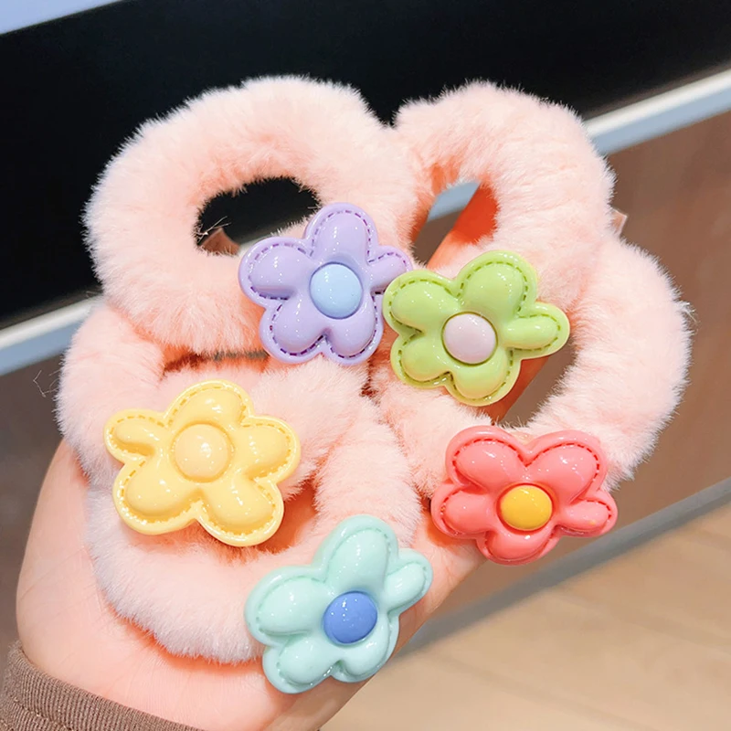 

1PCS Korean Cute Flower Plush Hair Rope Sweet Plush Hair Tie High Ponytail Holders For Girls Lovely Hair Accessories