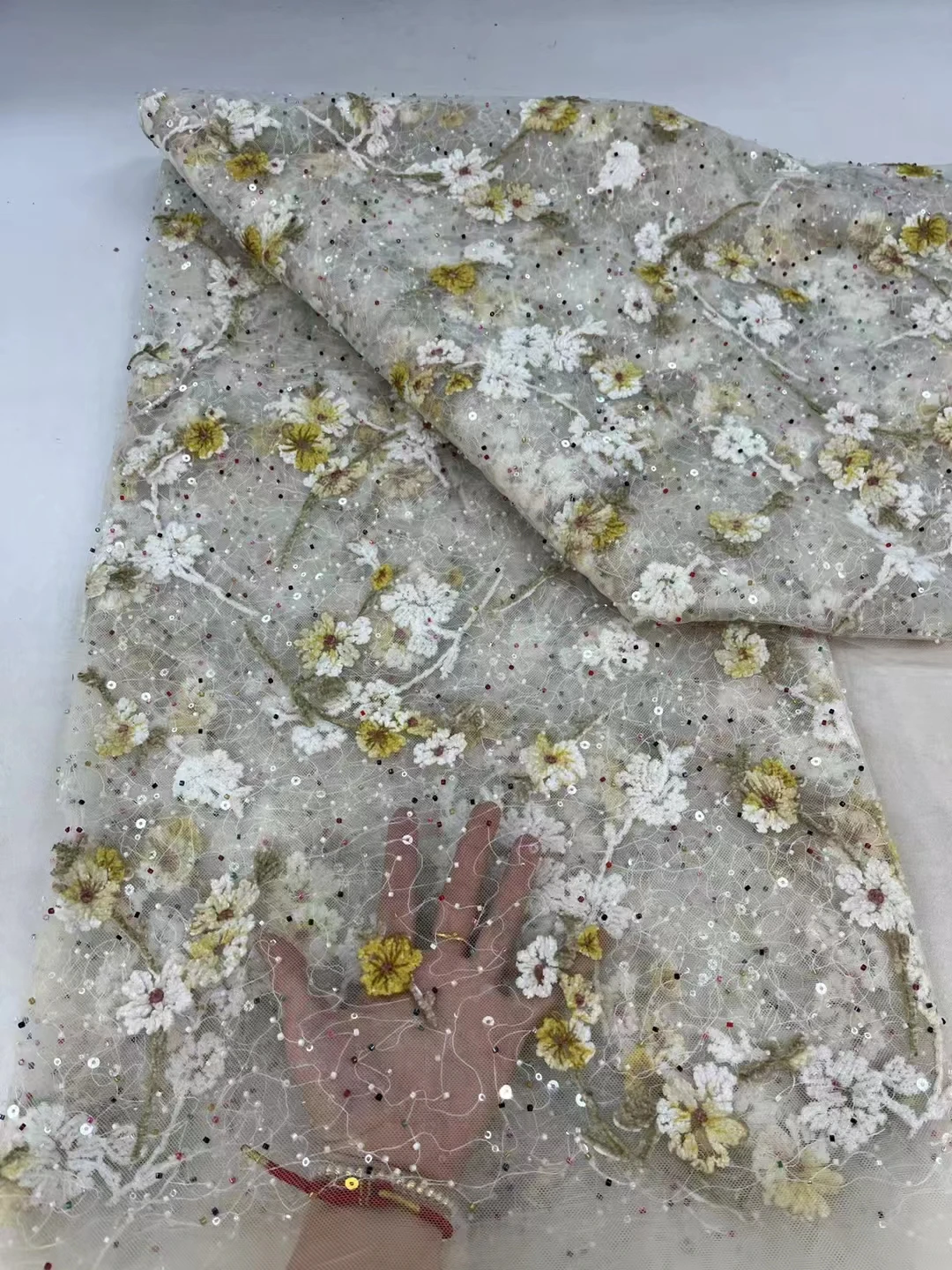 

Новая ткань с вышитыми цветами и блестками, африканские свадебные платья, африканская одежда для выступлений, вышитые кружевные ткани