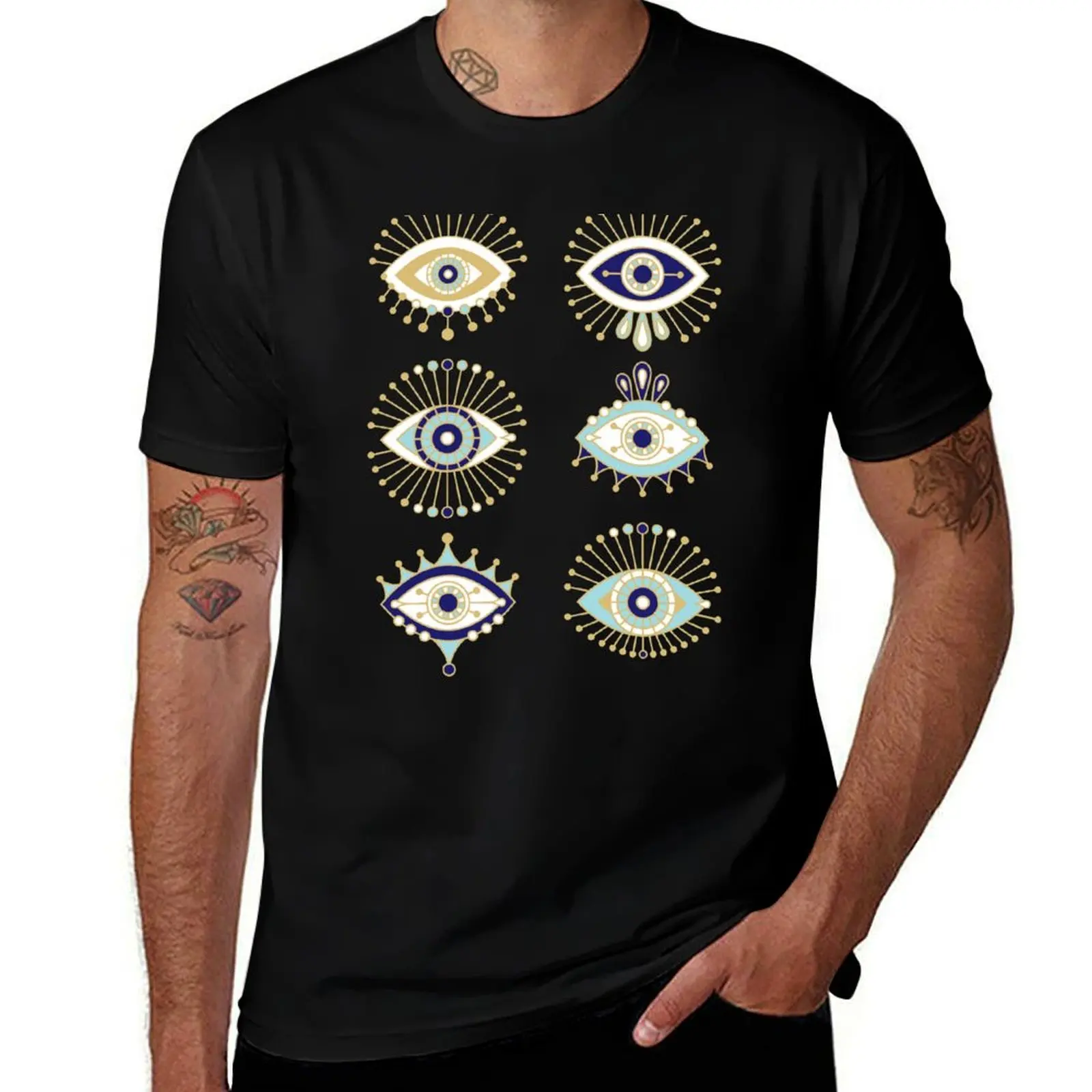 Evil Eye Collection on White T-Shirt Street Art Print Tee Shirt T-Shirt