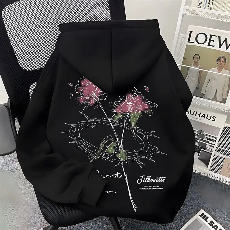 

Large Size Hoodie Sweatirt Floral Print ex Autumn Winter New Sle Hong Kong Sle Couple Matching Heavyweight Jaet
