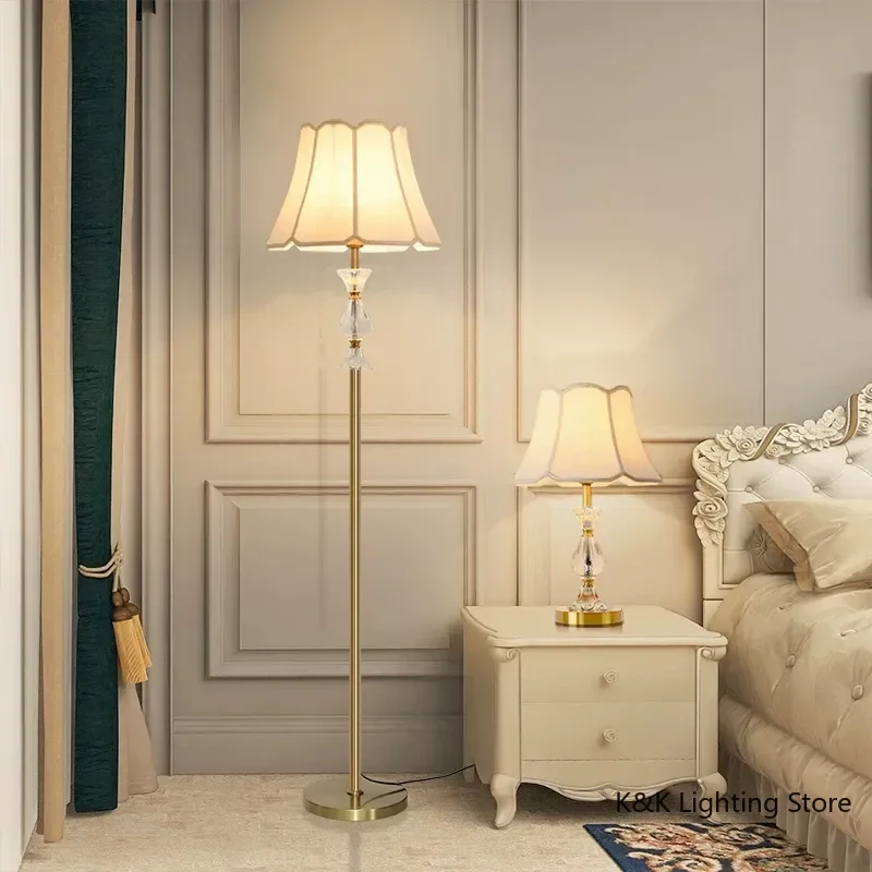 American Crystal Floor Lamp Living Room Vertical High Sense Light Luxury Retro Chinese Style Table Lamp Bedroom Atmosphere