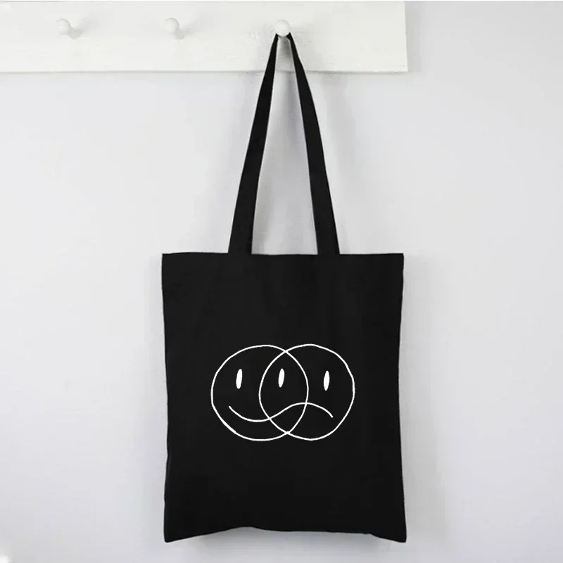 

MMX-01 Harajuku Art Shopping Black Bags Canvas Tote Printed Cartoon Reusable Cloth Handbag Shoulder