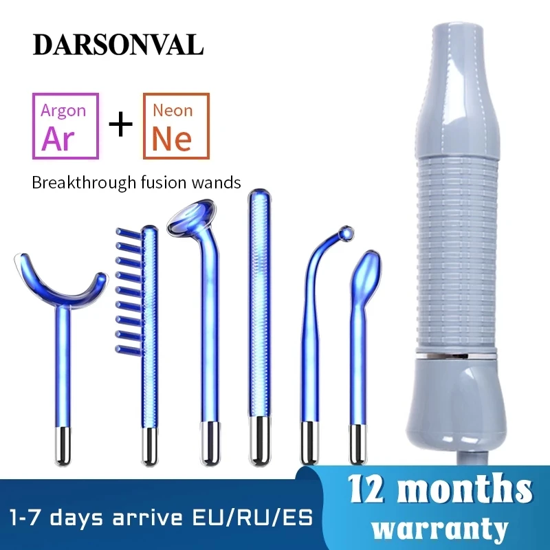 DARSONVAL Apparatus High Frequency Facial Machine For Hair Face Anti Aging Therapy Acne Tool Fusion Neon+Argon Wands Skin Beauty