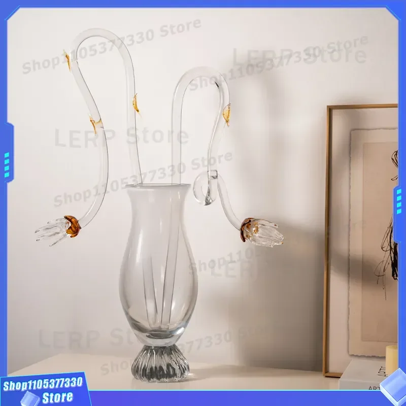 Creative Special Shaped Glass Vase Modern Minimalist Art Flower Ware Glazed Decoration For High End Sales Office Model Room