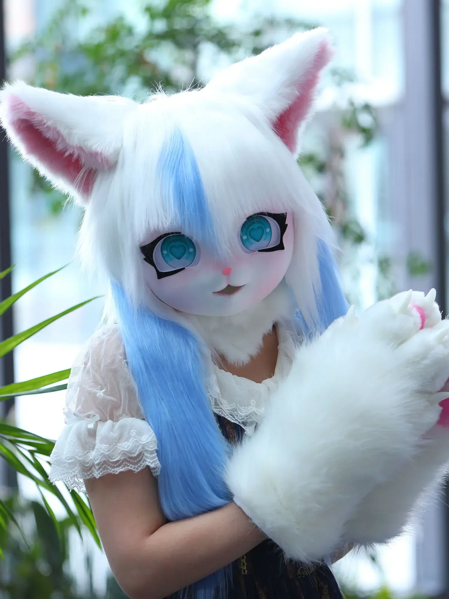 Fursuit cosplay fone de ouvido peludo traje pata cabeça base comiket peludo kig kigurumi animal gato coelho boneca besta máscara cosplay traje