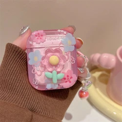 Étui pour écouteurs rose fleur 3D mignon pour AirPods, coque de protection, coque souple, pendentif perle coeur d'amour, AirPods Pro 2, 1, 2, 3