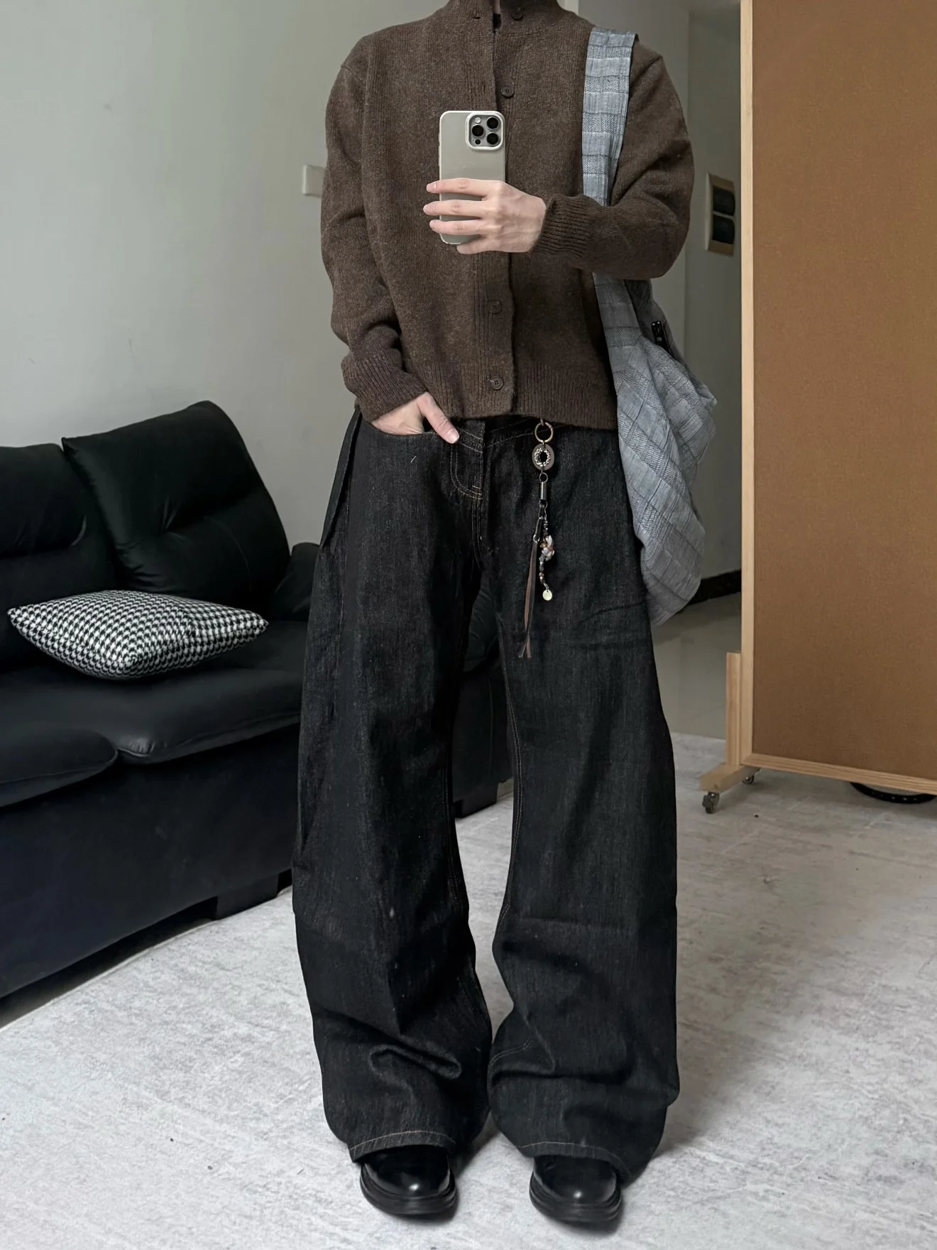 

American Retro Button-Up Knitted Cardigan Men's Autumn Winter Casual Versatile Outerwear f High Collar Long Sve Sweater