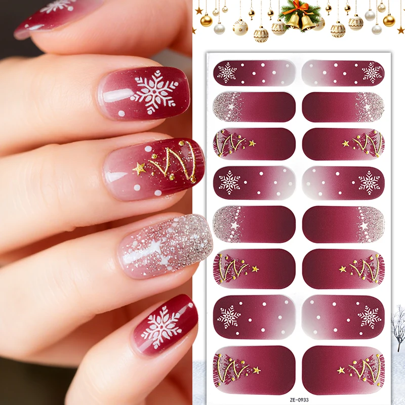16 Tipps DIY backfreie Nagelaufkleber Glitzer Weihnachten Schneeflocke selbstklebende Nagelfolien vollständige Abdeckung Maniküre Dekoration Nagelaufkleber