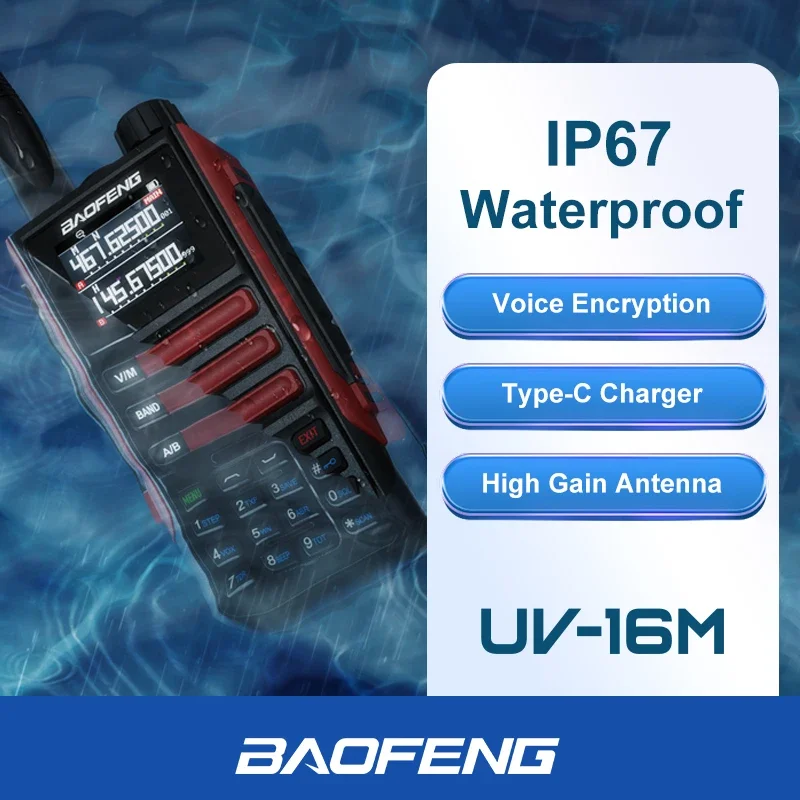 BAOFENG-UV-16M Walkie Talkie, Cópia sem Fio, Frequência, Banda Mulit, AM, FM, Impermeável, Portátil, Rádio Bidirecional, Tipo-C, Nova Atualização, 2022