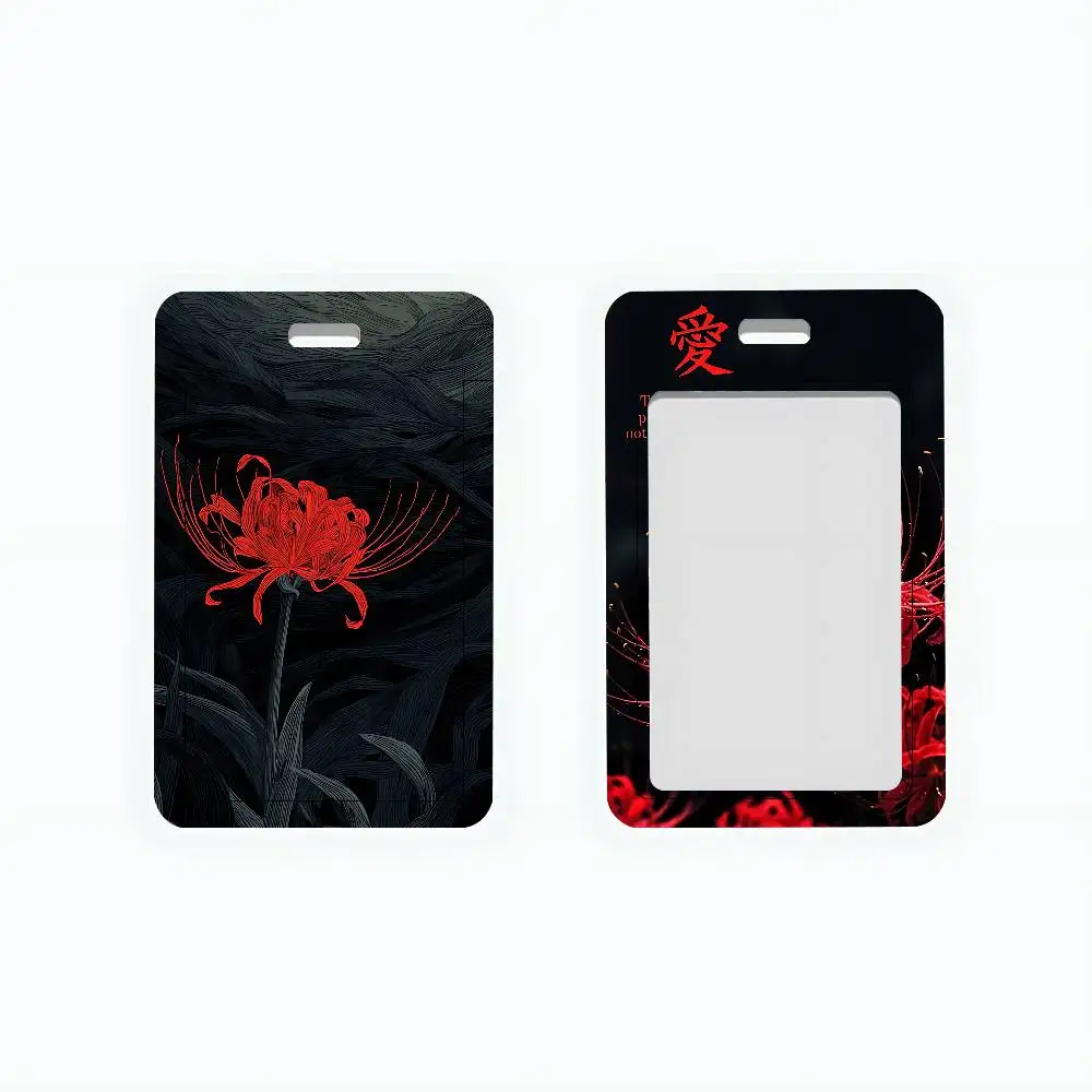 Red Spider Lily Art PVC-Ausweishalter, niedlicher Ausweishalter, wasserdichtes Kartenetui für Studenten, Büro, Arbeit, Buskartenhülle