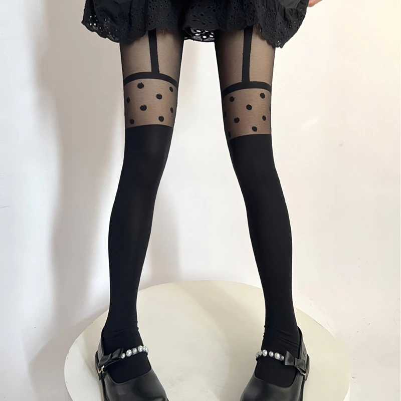 Black See Through Pantyhose for Women Nightclub Party Sexy Bottomed Leggings Woman Super Thin High Elasticity Lady Tights Punk