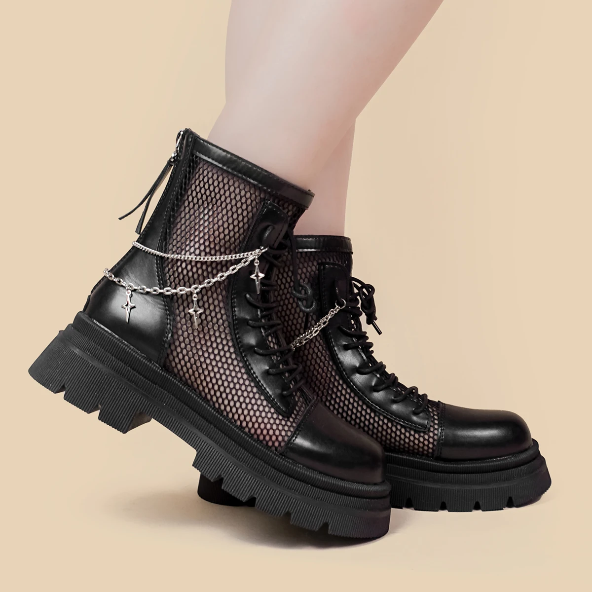 Amy and Michael Original Designers Shoes Street Punk Black Boots Fashion Woman Ladies Platform Boots 2023 Summer New Mesh Shoes