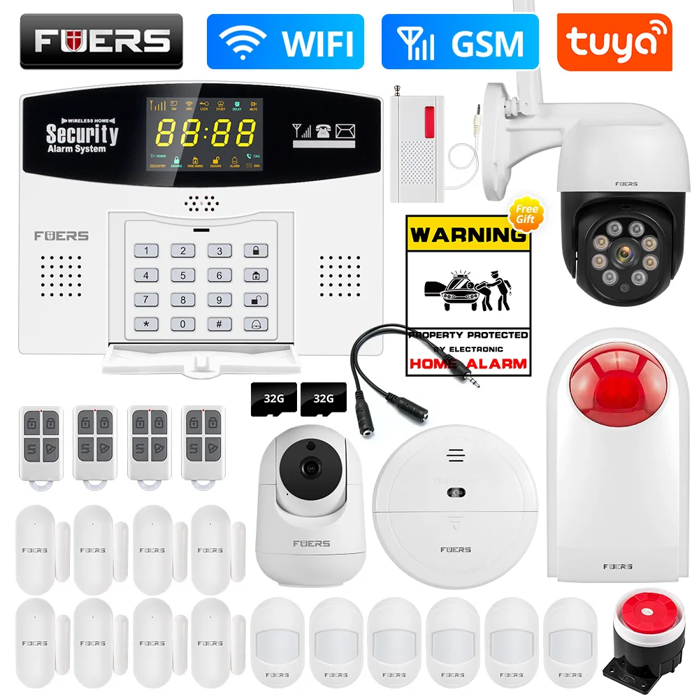 Fuers W210 Tuya Smart Alarm System Kit WIFI GSM Burglar Alarm Smart Home Alarm System Color LCD Display Security 3MP IP Camera