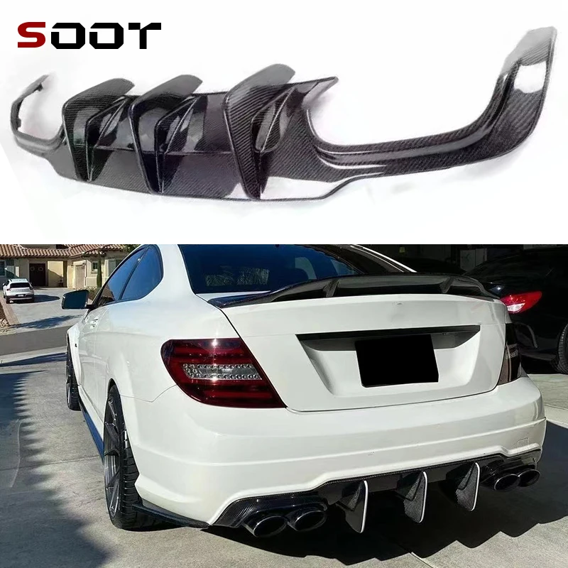 For Mercedes-Benz C Class W204 C63 AMG 2012-2014 Carbon Fiber Rear Bumper Diffuser Lip Spoiler Splitter Protector Upgrade body k view 3