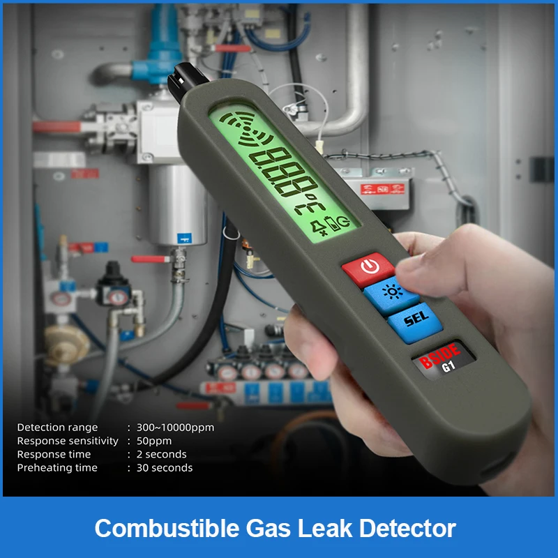 Combustible Gas Leak Detector with Audible Visual Alarm Temperature Humidity Test Gas Sniffer LCD Display Methane Alcohol Tester