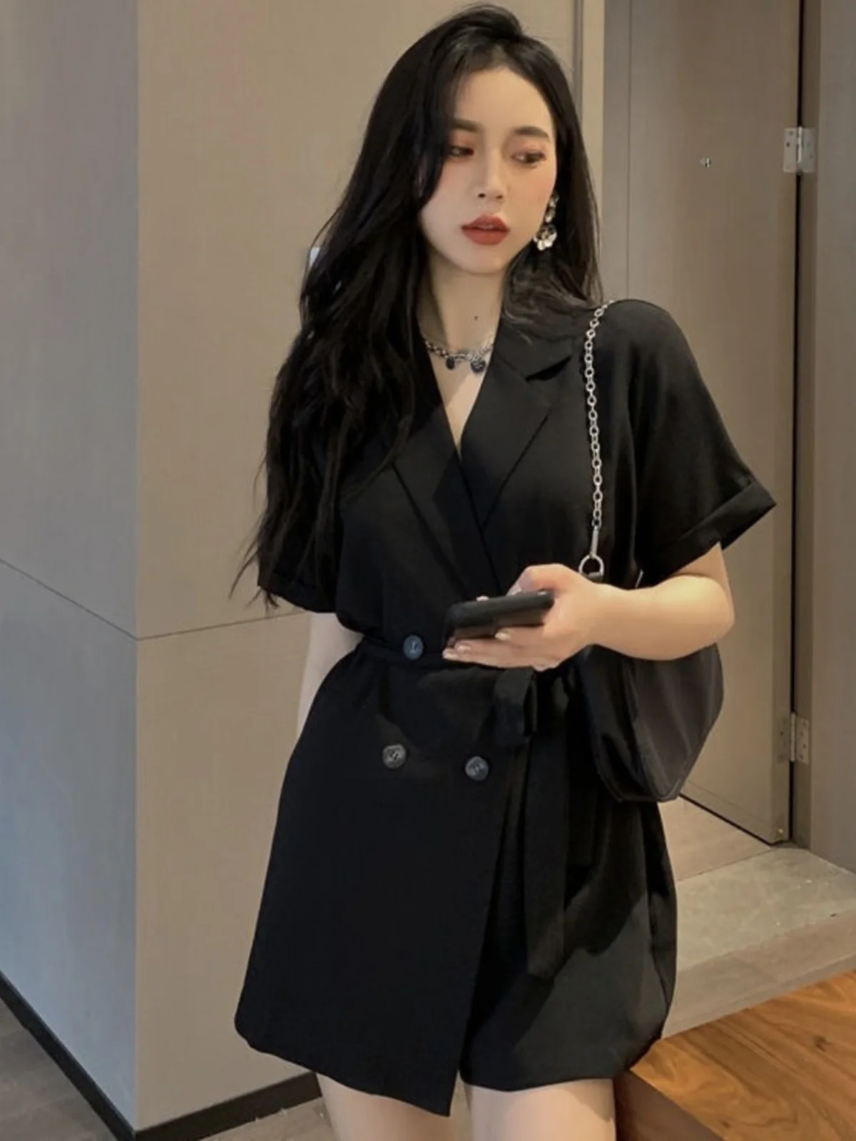 

Bla Suit Jumpsuit Women's High Waist ort Pants Design Sensation Unique Sle Commute Faion Polyester Wide Leg Pants