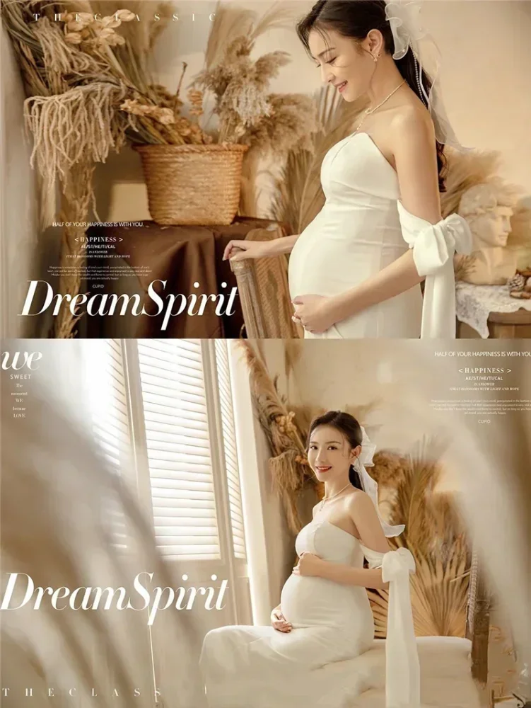 Women Photography Props Maternity Dresses White Elegant Tube Top Pregnancy Trailing Dress Studio Shooting Photo Props