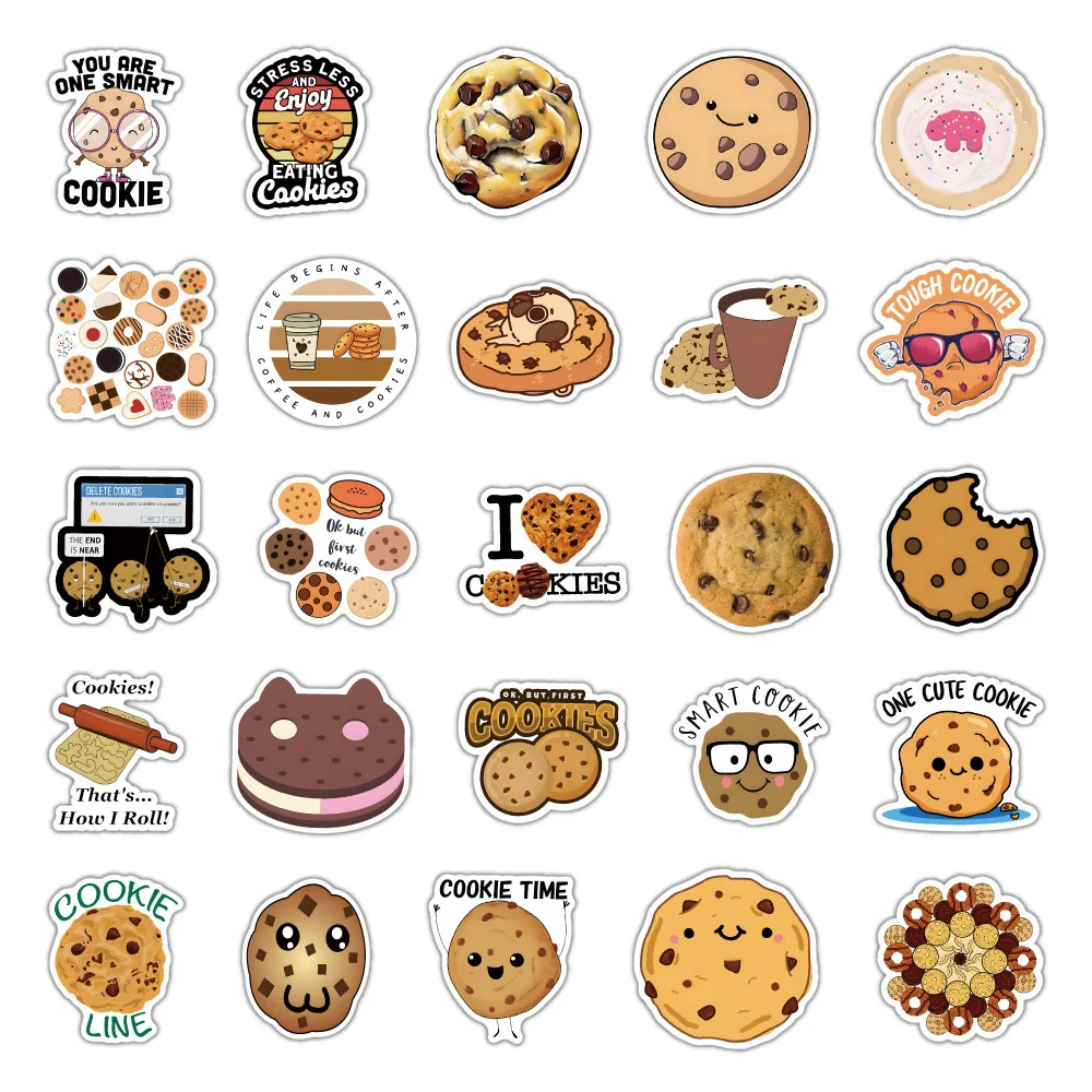 10/30/50PCS Cartoon Food Chocolate Chip Cookie Stickers DIY Laptop Luggage Skateboard Graffiti Decals Fun for Kid Toys Gift