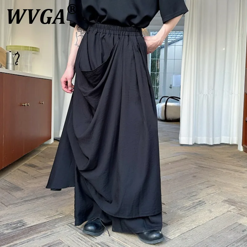 

WVGA Spring Autumn New Man Tide Double-layer Darkwear Personalized Ribbon Design Niche Trendy Casual Skirt Pants Ins Y2K W10325
