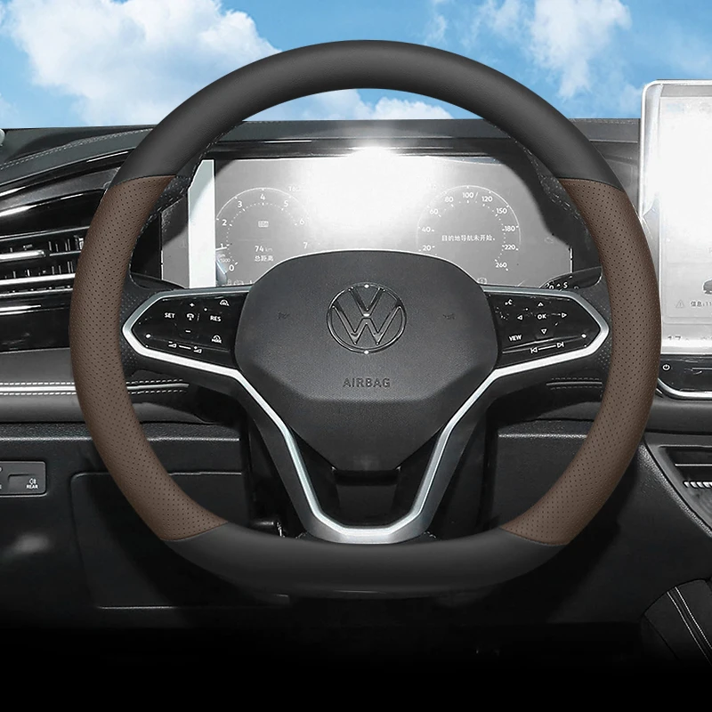 Leather Car Steering Wheel Cover for Volkswagen Tiguan 2015 2016 2017 2018 2019 2020 2021 2022 2023 2024 2025 2026 Accessories view 5