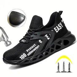 Men's Steel Toe Safety Shoes Lightweight Puncture Proof Anti-skid Breathable Work Boots Industrial Construction Sneakers