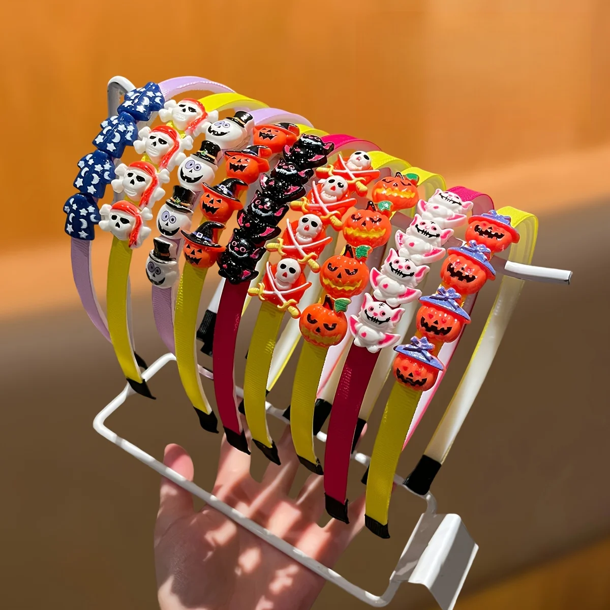 1/2/3 Buah Kepala Labu dan Kepala Tengkorak, Ikat Kepala Anti Selip untuk Aksesori Rambut Halloween, Cocok untuk Pesta dan Tari