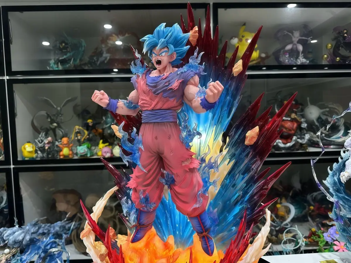 45cm Dragon Ball Anime Figure Son Goku Figure Super Blue Realm King Fist Goku Figurine Statue Model Collection Ornament Toy Gift