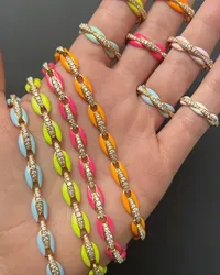 2023 New Design Fashion Women Jewelry 7 Colorful Candy Neon Enamel Coffee Beaded Link Chain Rainbow Choker Necklace 32+10cm