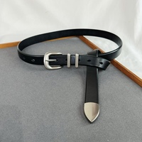 Women Men Vintage Silver Black Waistband leather  Cowskin Buckle Belt 125cm