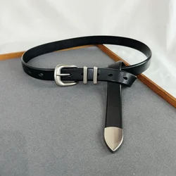 Ceinture en cuir de vachette vintage pour hommes et femmes, argent, noir