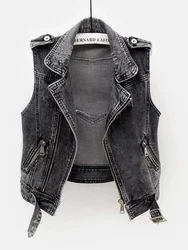 Graue Jeans Cowboy Weste Loch Denim Frauen Weste weibliche Frühling Herbst ärmellose Tops kurze Jacke Mädchen zerrissen 5xl Weste