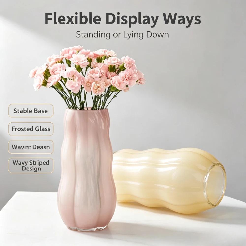 Wavy Shape Frosted Glass Vase  - Glass Vase Nordic 评论和价格