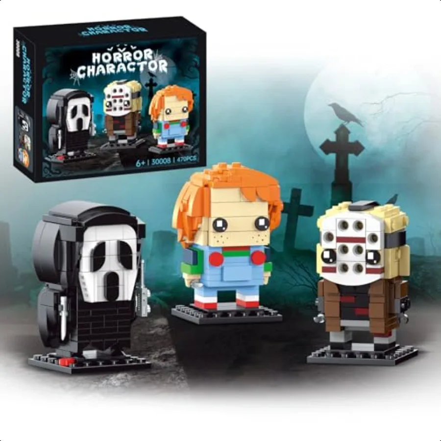 

Christmas Halloween Action Figure Building Set Compatible with for AdultsChucky Jason Horror Present for Fan Home Decor for To