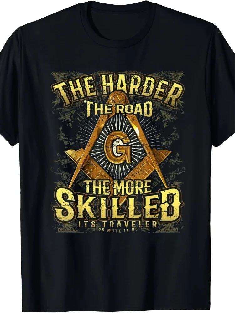 Masonic Square and Compass Distressed Design Men'S T-Shirt - 100% Cotton,Short Sleeve Crew Neck,Trendy Graphic Print.