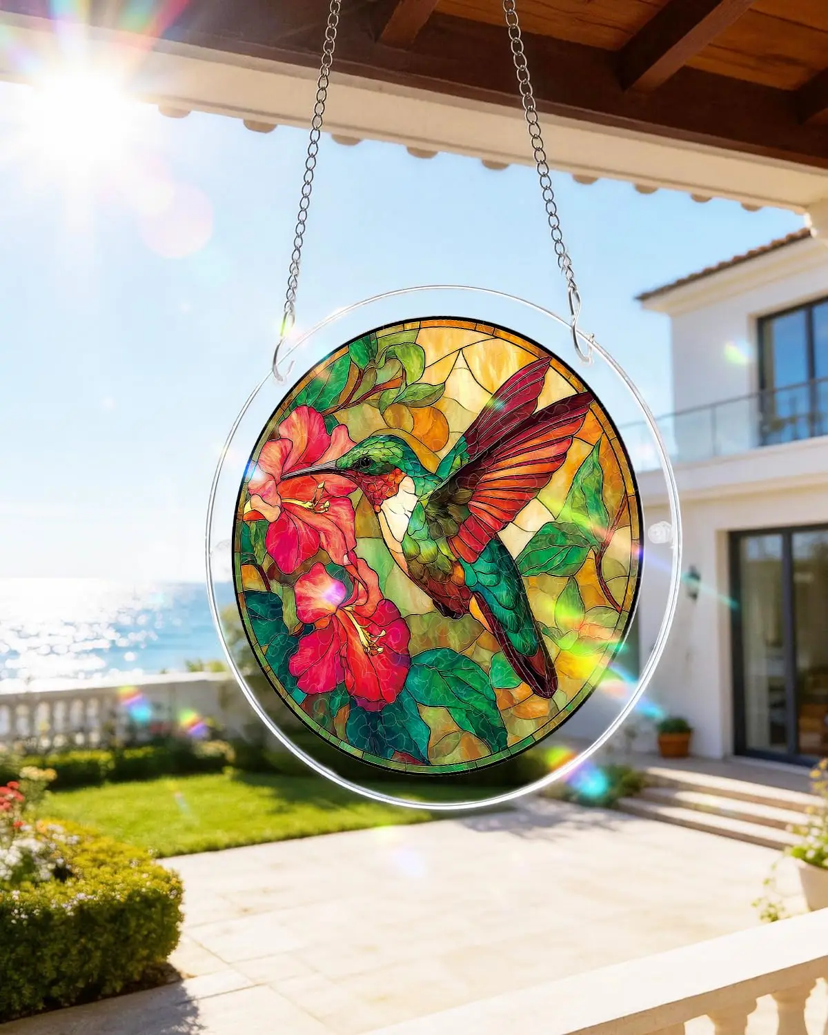 Window Hanging Acrylic Puzzle, Emerald Flame Hummingbird Garden & Home Decoration