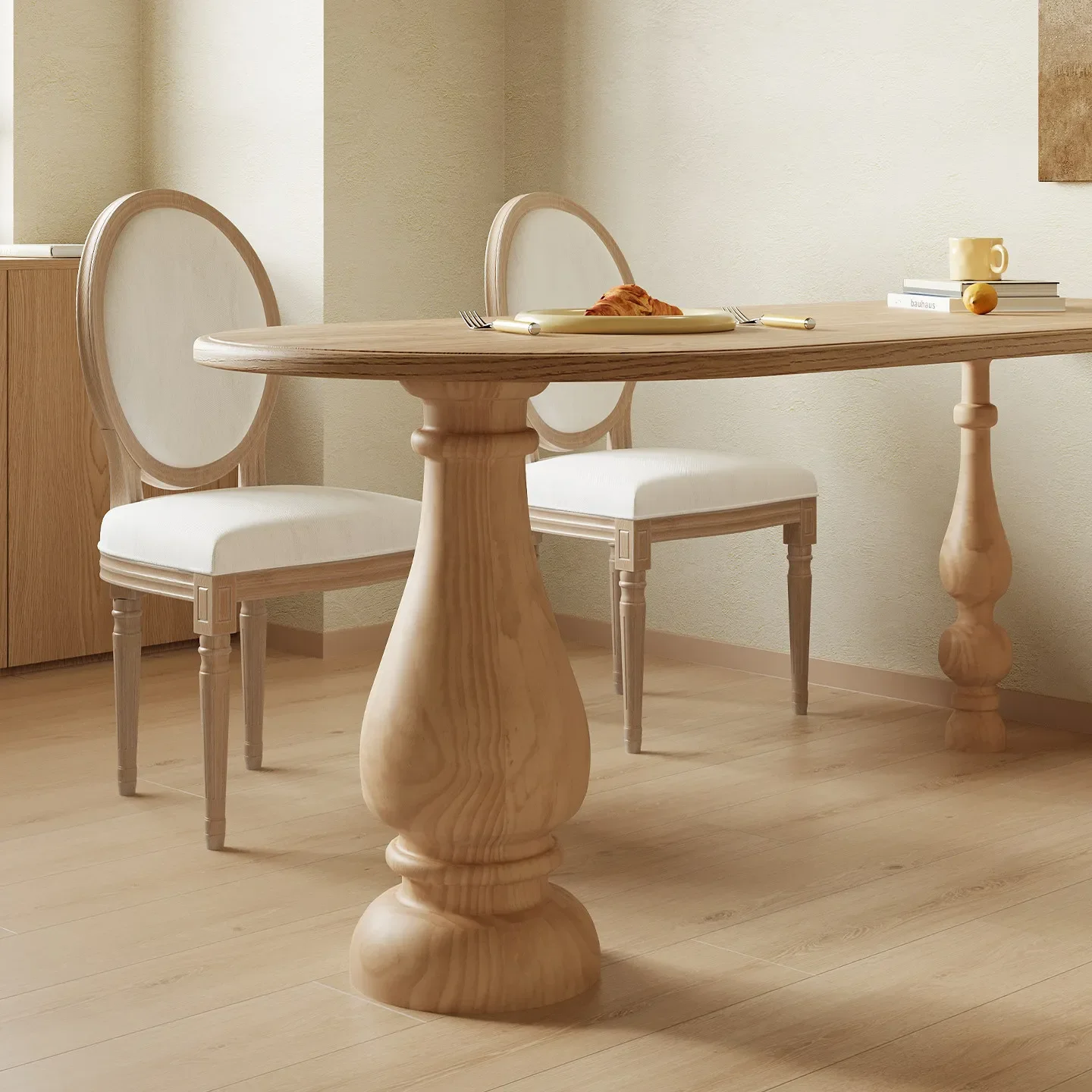 DSA French natural wind solid wood dining table household small apartment table American new wall semi-round island table