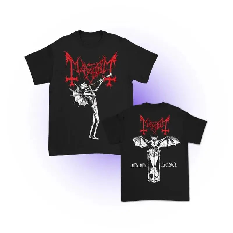 Camiseta con Gráfico de Reloj de Arena, Alas de Murciélago y Cruz de Mayhem Death Dealer