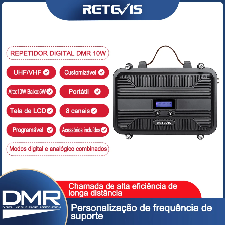 Retevis RT97P 10W Repetidor DMR Digital Duplex Completo Rádio Repetidora Bidirecional Mini com LCD Personalizável VHF para Walkie-Talkies