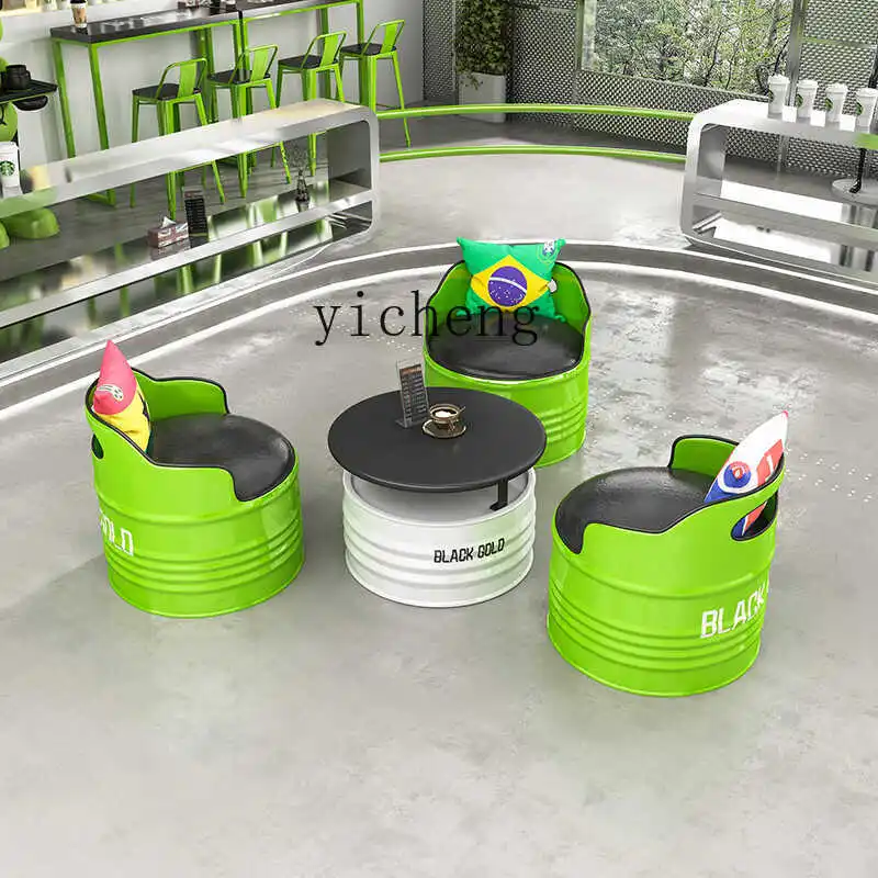 YXY Industrial Style Bar Oil Drum Table and Chair Set Clear Bar Iron Art Leisure Area Coffee Table